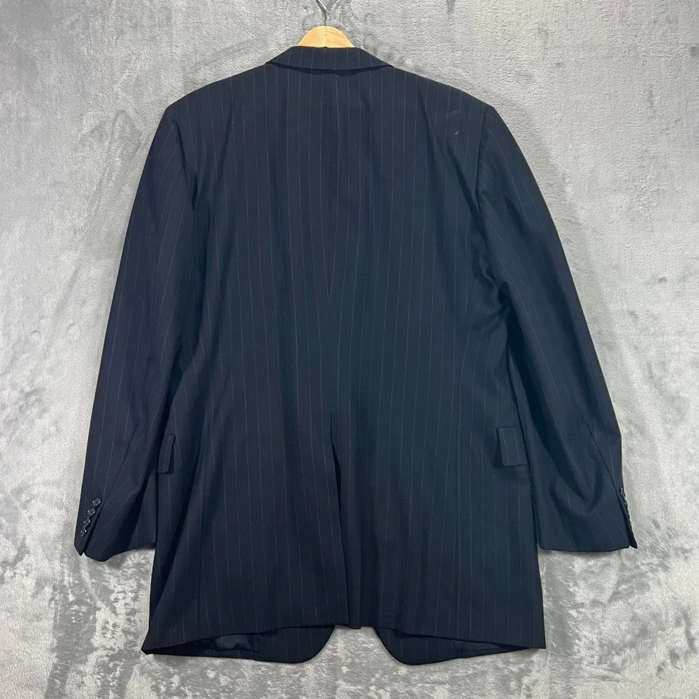 Hickey Freeman Blazer Mens 42R Navy Blue Pinstripe Wool Sport Coat Vintage Hole